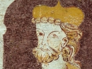 Fresque de la crypte (XIVe), saint Joseph, détail de la Nativité