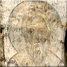 Fresque de l'abside, visage évêque ou Père de l'Eglise